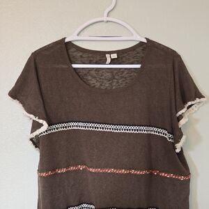 Cato | Olive Green Tassel Trim Short Sleeve Tee Size 18/20W